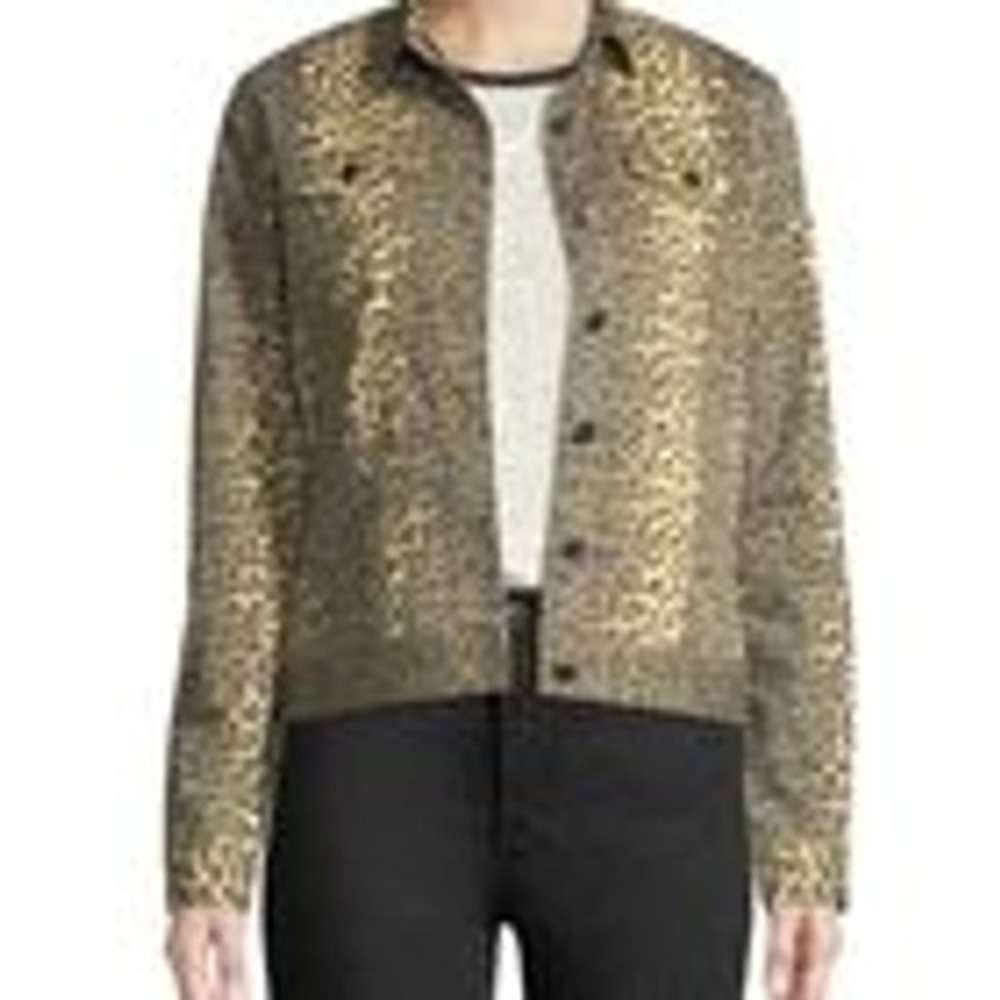 ATM Leopard Print‎ Trucker Jacket Denim Medium Brown Animal Print Stretch Edgy